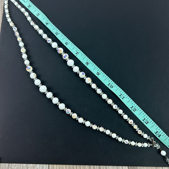 Vintage multi strand faceted white and crystal glass 50’s necklace - Picture 6 of 8